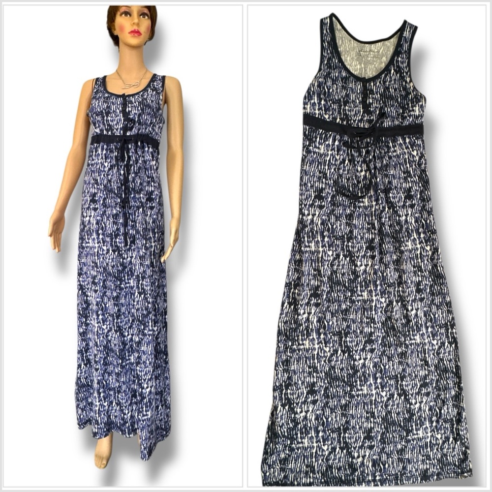 Eddie Bauer Sleeveless Blue/Black/White Print Cotton Maxi Dress